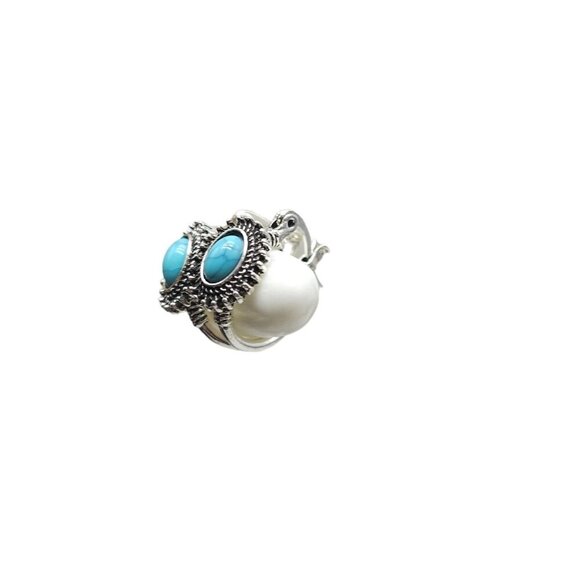Turquoise Stone Oval Shape Stud Earrings Silver Tone Vintage - Picture 3 of 5